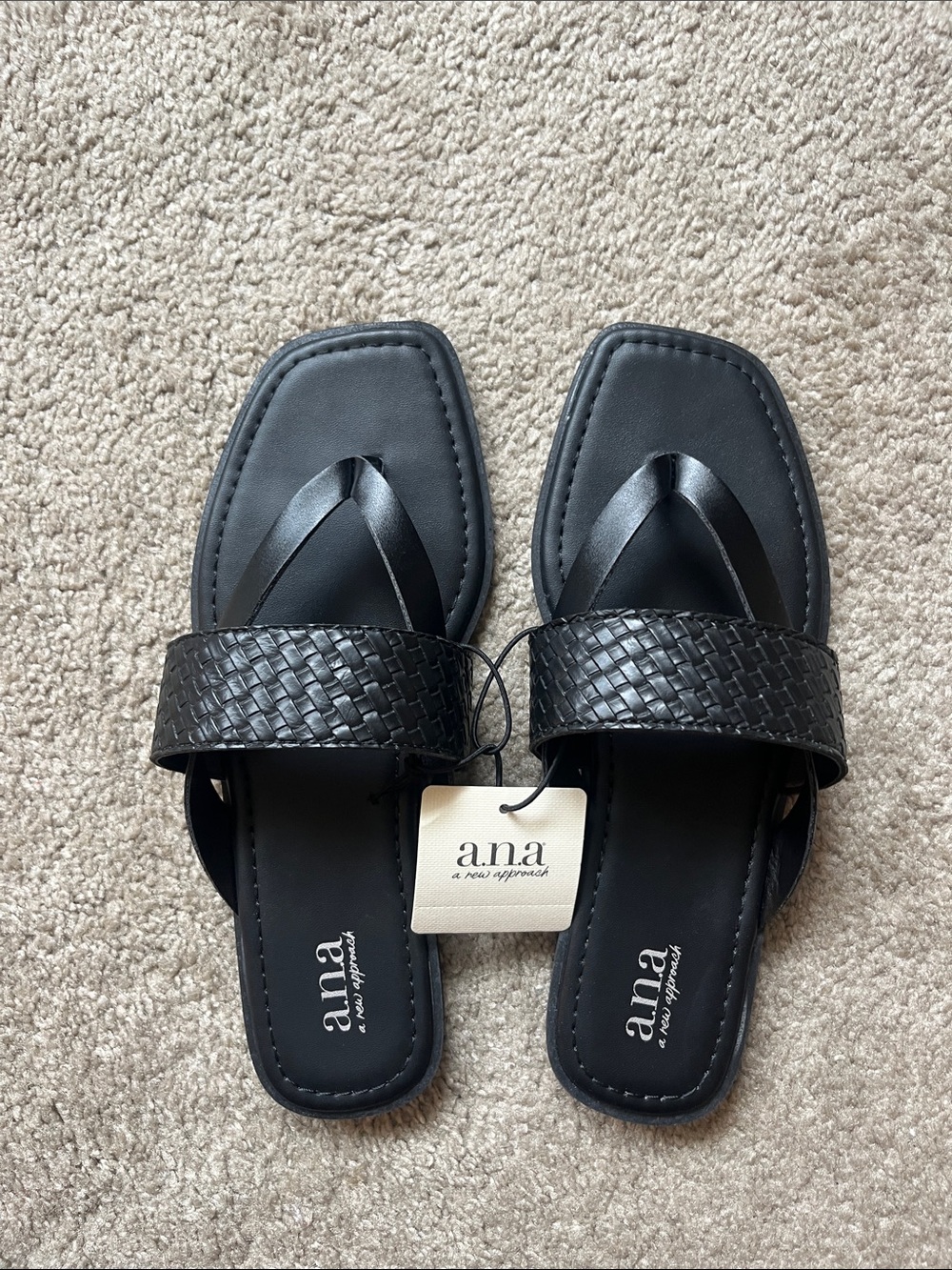a.n.a Black Woven Square-Toe Slide Sandals